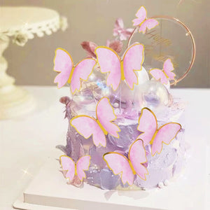 10pcs Happy Birthday Butterfly Cake Topper Paper Card Cupcake Baking Decoration for Wedding Birthday Party Supplies