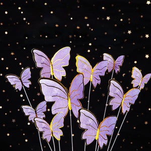 10pcs Handmade Purple Pink Butterfly Cake Toppers For Happy Birthday Party Cake Decoration Wedding Baby Shower Baking Supplies